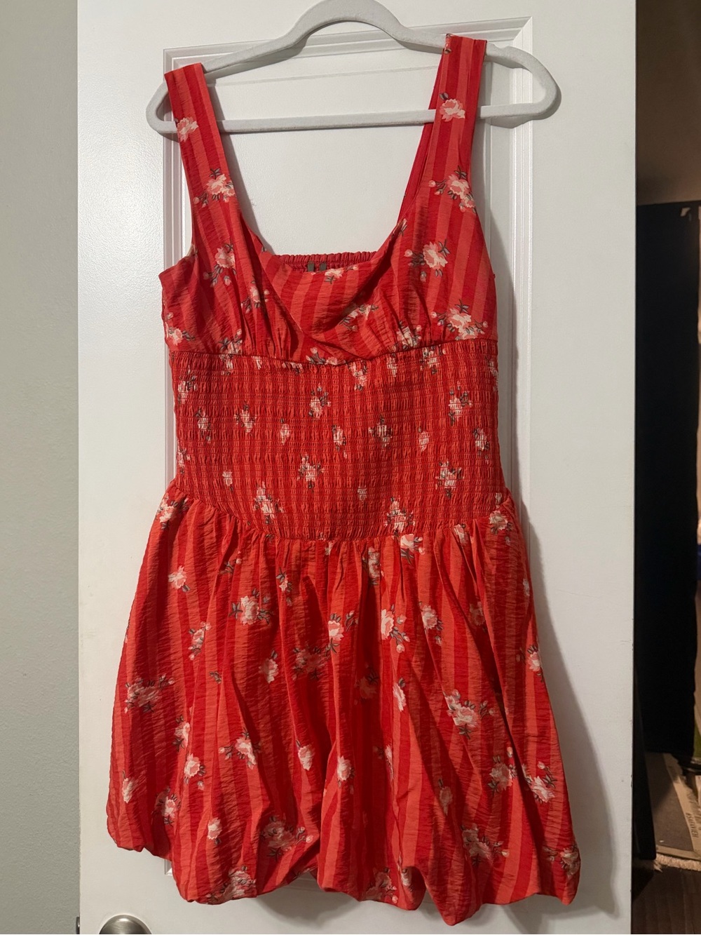 Anthropologie Red Floral Smocked Sundress